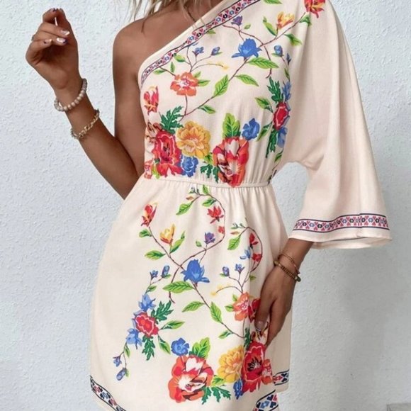 Boho Floral One Shoulder Mini Dress - Picture 6 of 6